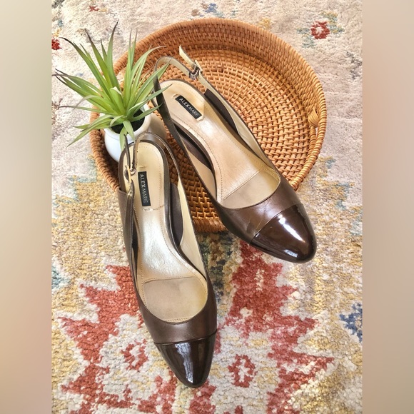 Alex Marie Bronze Patent Toe Slingback Heels - Picture 2 of 12
